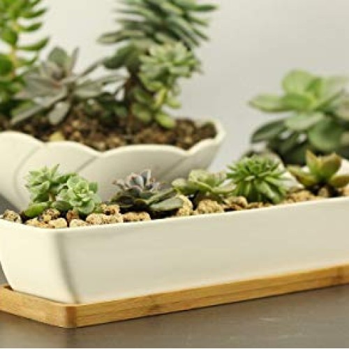 Gift Pro Plant Window Boxes 11.1 inch Long Rectangle White Ceramic...