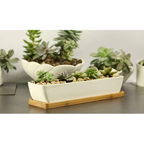 Gift Pro Plant Window Boxes 11.1 inch Long Rectangle White Ceramic...