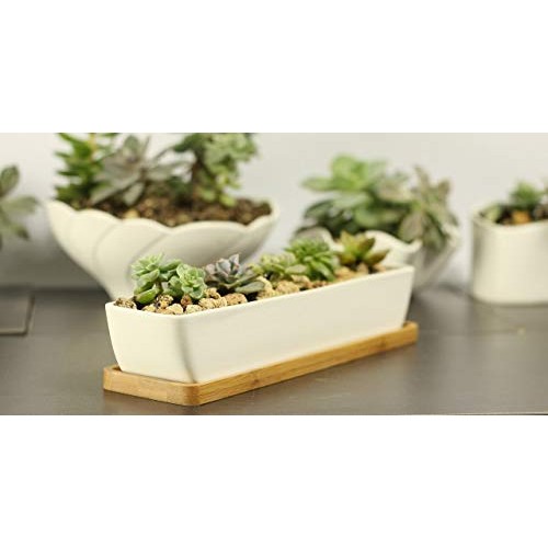 Gift Pro Plant Window Boxes 11.1 inch Long Rectangle White Ceramic...
