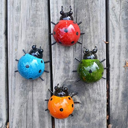 GIFTME 5 Metal Garden Wall Art Decorative Set of 4 Cute Ladybugs O...