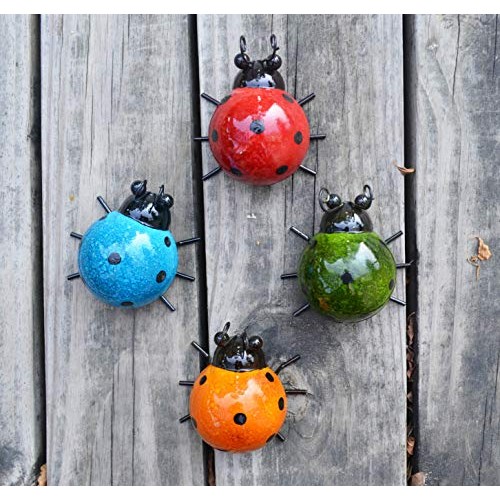 GIFTME 5 Metal Garden Wall Art Decorative Set of 4 Cute Ladybugs O...