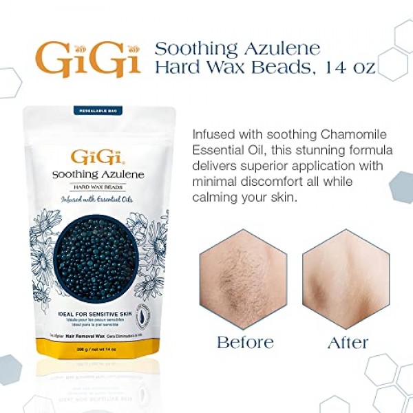 GiGi Hard Wax Beads, Soothing Azulene Hair Removal Wax for Sensiti...