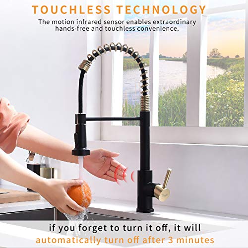 GIMILI Black and Gold Touchless Kitchen Faucet with Pull Down Spra...