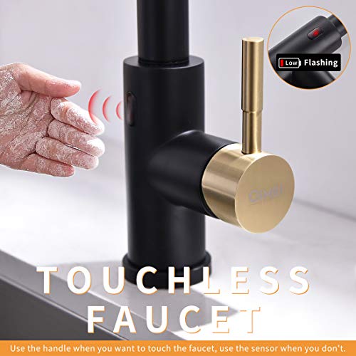 GIMILI Black and Gold Touchless Kitchen Faucet with Pull Down Spra...