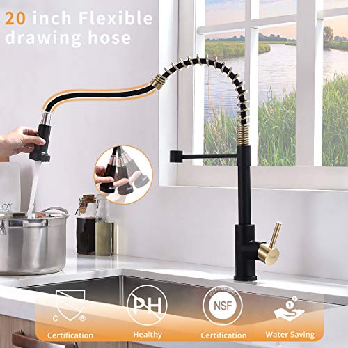 GIMILI Black and Gold Touchless Kitchen Faucet with Pull Down Spra...
