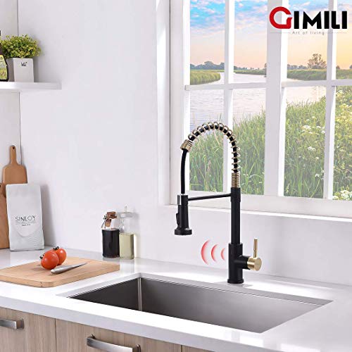 GIMILI Black and Gold Touchless Kitchen Faucet with Pull Down Spra...