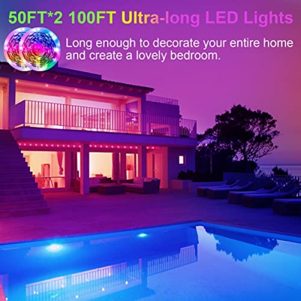 GIPTPLY Led Lights for Bedroom 100ft, Led Strip Lights, Music Sync...