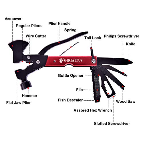 18-in-1 Hammer Tool, Foldable Black Oxide Multitool, Portable Stai...