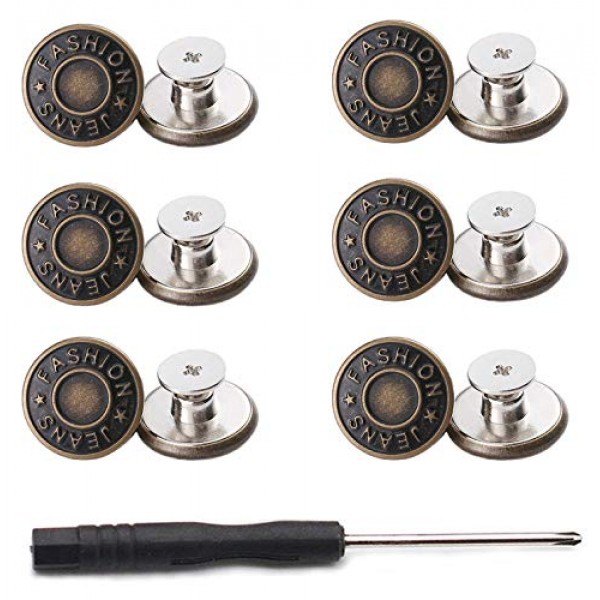 GIYOMI 20mm No Sewing Jeans Buttons Replacement Kit with Metal Base,12 Sets Nailess Removable Metal Buttons Replacement Repair Combo Thread Rivets