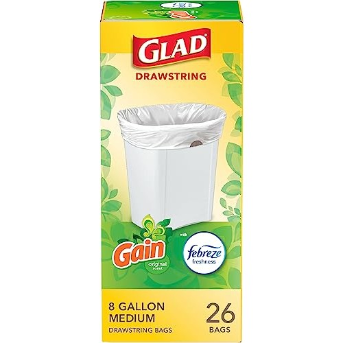 Glad Medium Drawstring Trash Bags, 8 Gal, Gain Original Scent with...