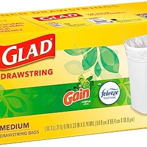 Glad Medium Drawstring Trash Bags, 8 Gal, Gain Original Scent with...