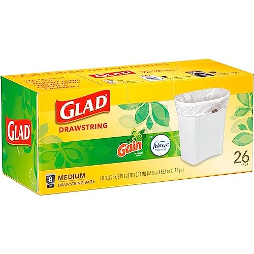 Glad Medium Drawstring Trash Bags, 8 Gal, Gain Original Scent with...