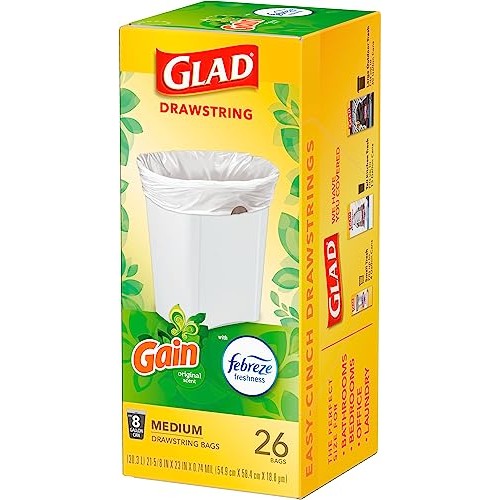 Glad Medium Drawstring Trash Bags, 8 Gal, Gain Original Scent with...
