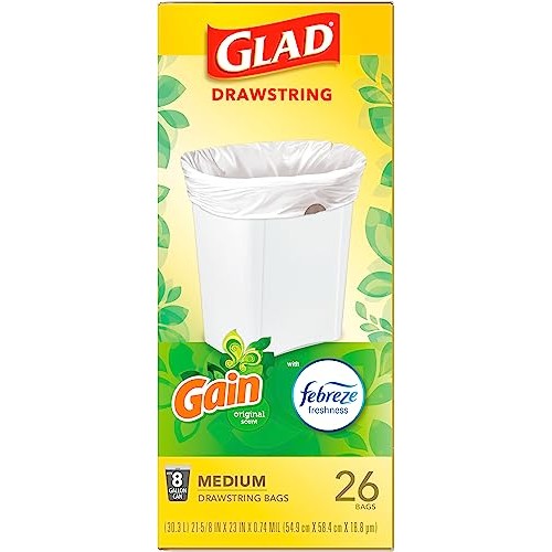 Glad Medium Drawstring Trash Bags, 8 Gal, Gain Original Scent with...