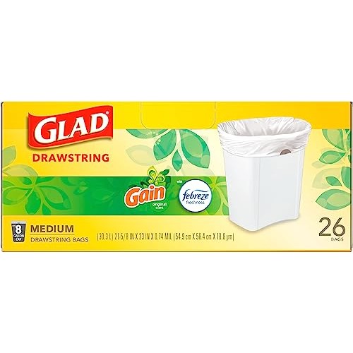 Glad Medium Drawstring Trash Bags, 8 Gal, Gain Original Scent with...