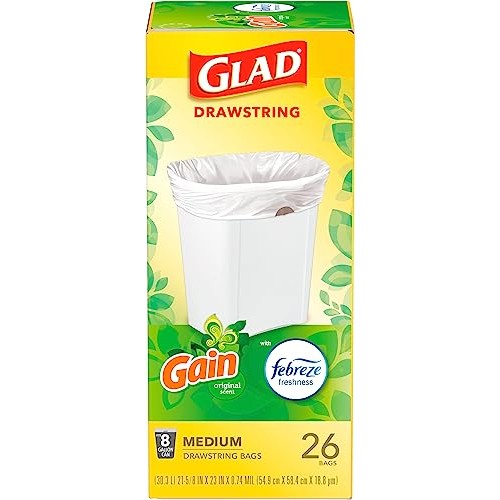 Glad Medium Drawstring Trash Bags, 8 Gal, Gain Original Scent with...