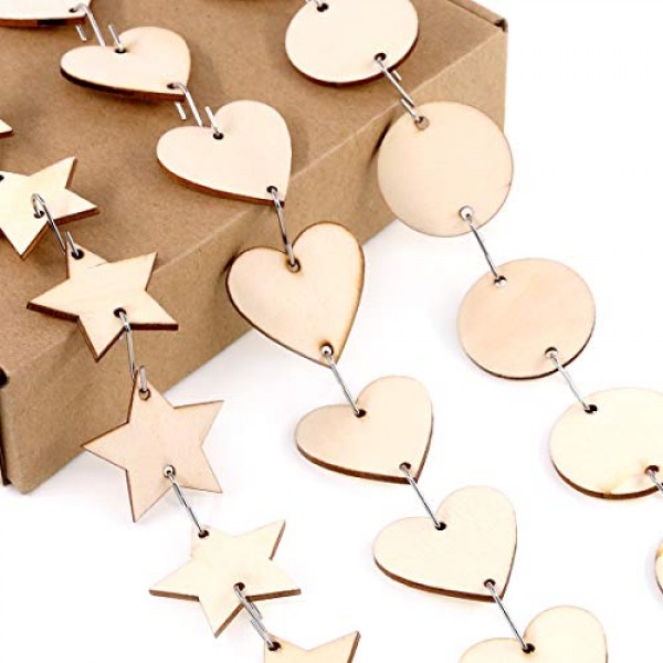 Glarks 240-Pieces 1.5 Inch Wooden Star/Circles/Heart Tags with Hol...