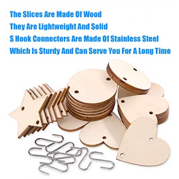 Glarks 240-Pieces 1.5 Inch Wooden Star/Circles/Heart Tags with Hol...