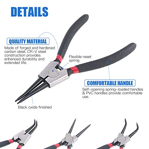 Glarks 4 Piece 7-Inch Internal / External Snap Ring Pliers Set