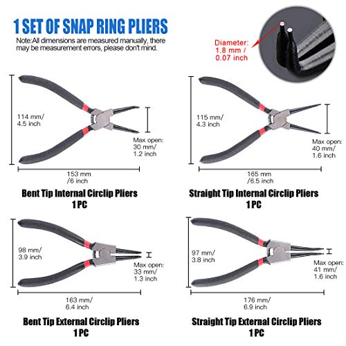 Glarks 4 Piece 7-Inch Internal / External Snap Ring Pliers Set