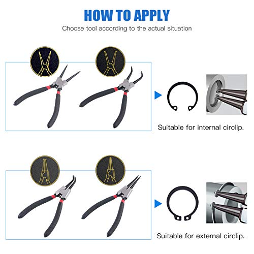 Glarks 4 Piece 7-Inch Internal / External Snap Ring Pliers Set