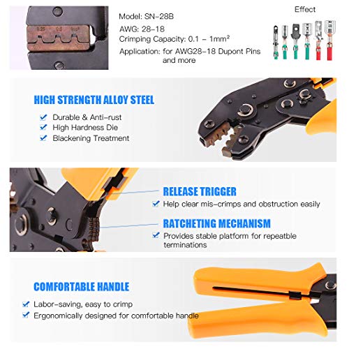 Glarks 486Pcs Wire Crimper Plier with Connector Set, SN-28B Ratche...