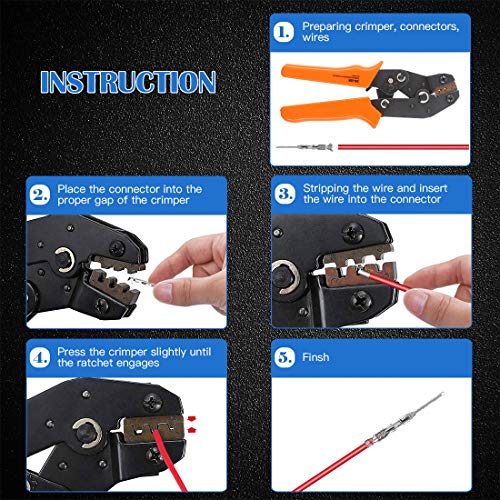 Glarks 486Pcs Wire Crimper Plier with Connector Set, SN-28B Ratche...