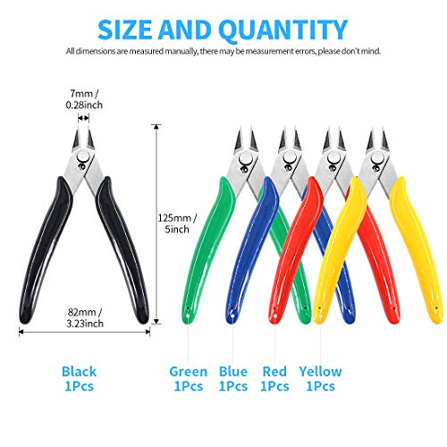 Glarks 5Pcs 5 Color Wire Flush Cutter Internal Spring 5 Inch Preci...