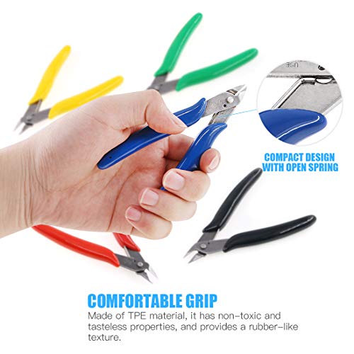 Glarks 5Pcs 5 Color Wire Flush Cutter Internal Spring 5 Inch Preci...