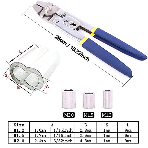Glarks Up To 2.2mm Wire Rope Crimping Tool With 150Pcs 3 Size Alum...