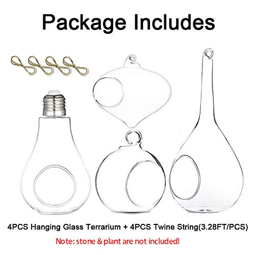 4 PCS Hanging Glass Terrarium Globes with Twine Rope Balls Decorat...