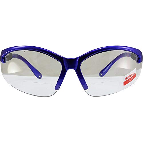 Global Vision Contender Bifocal Safety Glasses Blue Frame Clear +1...