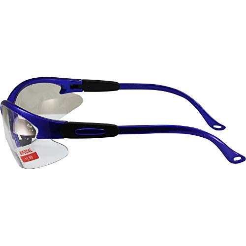 Global Vision Contender Bifocal Safety Glasses Blue Frame Clear +1...