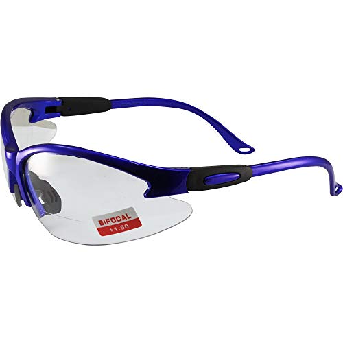 Global Vision Contender Bifocal Safety Glasses Blue Frame Clear +1...