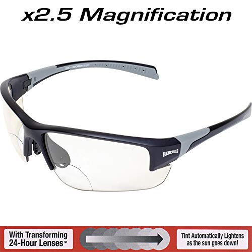 Hercules 7 24-Hour Photochromic Bifocal +2.5 Lens Safety Glasses C...