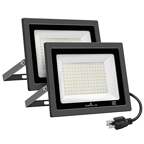 GLORIOUS-LITE 2 Pack 100W LED Flood Light Outdoor, 10000LM Super B...