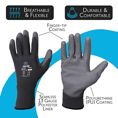 GlovBE 12 Pairs Polyester Work Gloves, Polyurethane PU Coated, G...