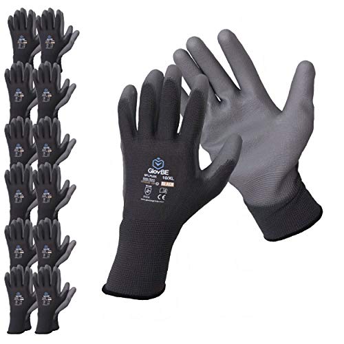 GlovBE 12 Pairs Polyester Work Gloves, Polyurethane PU Coated, G...