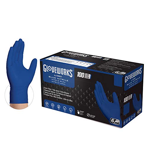 AMMEX Gloveworks HD Industrial Royal Blue Nitrile Gloves with Diam...