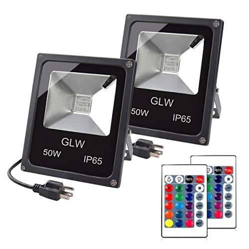 GLW LED RGB Flood Light, 50W Outdoor Color Changing Lights with Re...