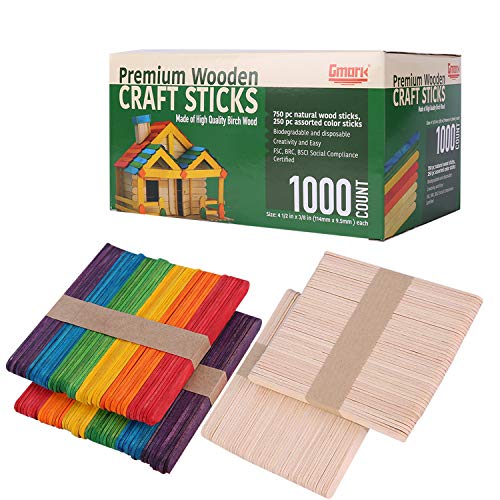 Gmark Wooden Craft Sticks 1000 ct - 750 Natural Food Grade Popsicl...