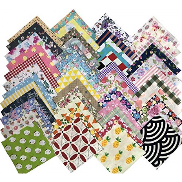 Gnognauq 200 pcs Fabric Squares Sheets Patchwork Craft Cotton Quil...