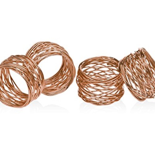 Godinger Copper Plated Round Mesh Napkin Ring Table Decor Set of 4