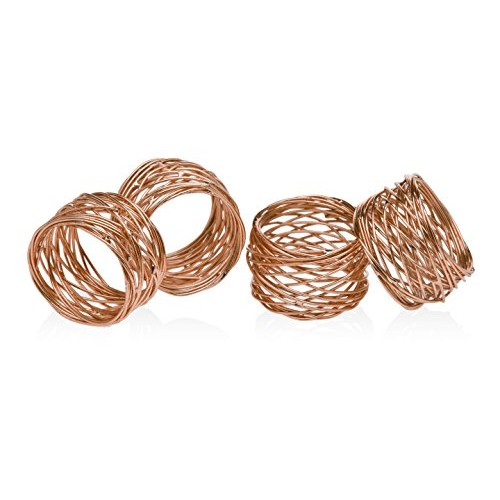 Godinger Copper Plated Round Mesh Napkin Ring Table Decor Set of 4
