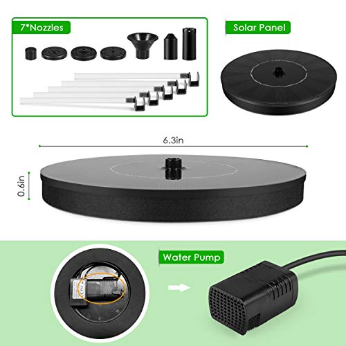 Solar Fountain Pump, Free Standing 1.4W Bird Bath Fountain Pump fo...