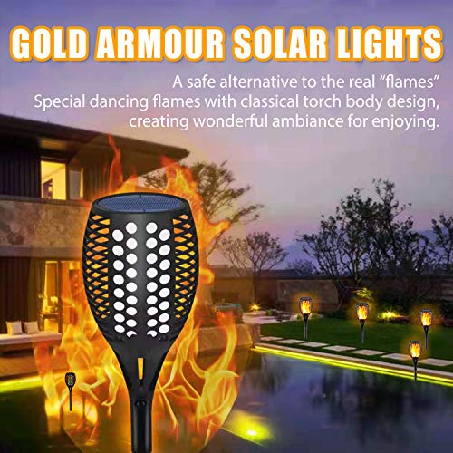Gold Armour Solar Lights Outdoor - Flickering Flames Torch Solar P...