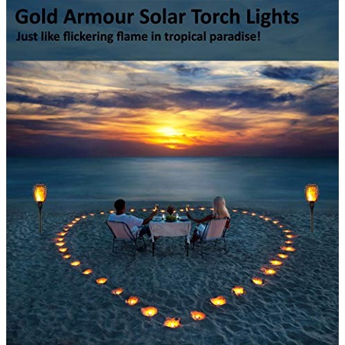 Gold Armour Solar Lights Outdoor - Flickering Flames Torch Solar P...