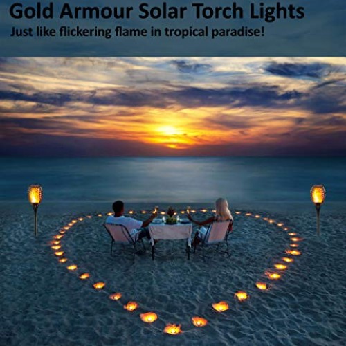 Gold Armour Solar Lights Outdoor - Flickering Flames Torch Solar P...