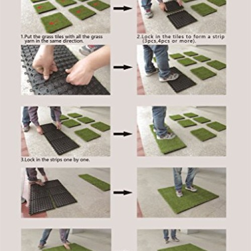 GOLDEN MOON Artificial Grass Turf Tile Interlocking Self-draining ...