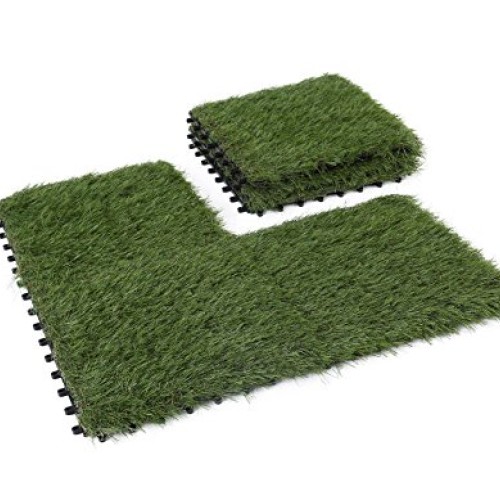 GOLDEN MOON Artificial Grass Turf Tile Interlocking Self-draining ...